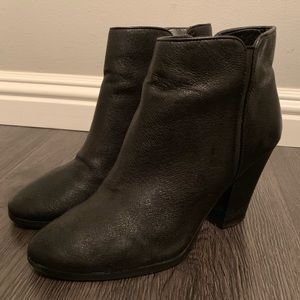 Black leather ankle booties with 3.5 heel
